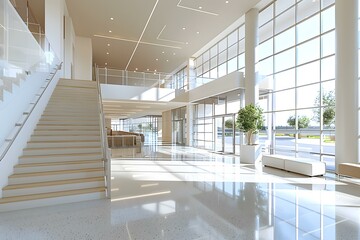 Wall Mural - Modern Office Building Interior Design With Stairs And Windows
