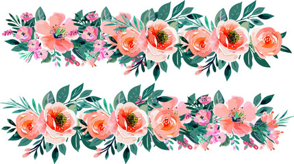 Wall Mural - Pink and peach watercolor floral flower arrangements