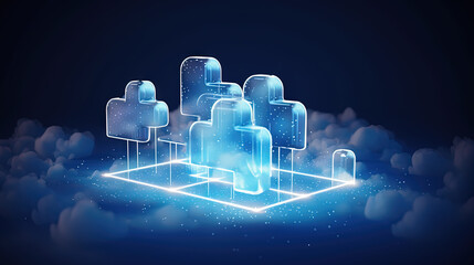 Poster - Data cloud structure concept with digital technology cloud sign for online backup and network compute power service.