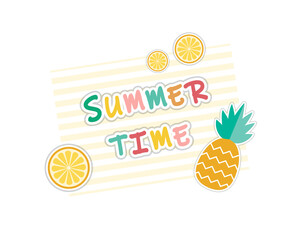 Wall Mural - Vector summer cards with phrases. Beautiful posters, and stickers for kids' t-shirts, rooms, or bedrooms. Beautiful backgrounds with summer fruits, trees, Flamingo ,and Flowers. Hand-drawn letters.