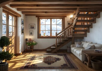 Wall Mural - Cozy chalet living room interior
