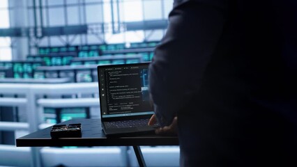 Fototapete - engineer in server hub works with artificial intelligence computerized model simulating human brain.