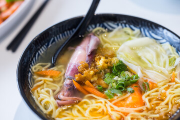 Canvas Print - Seafood noodles bowl in the restaurant