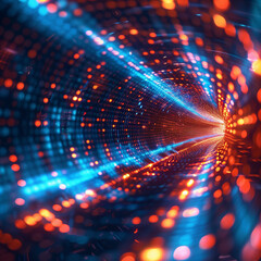 Wall Mural - A colorful, glowing tunnel with blue and red lights. The tunnel appears to be a part of a futuristic, sci-fi setting