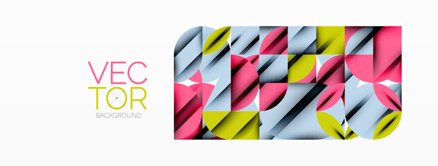 Poster - Circle, square and flower petal geometric background. Round shapes composition for wallpaper, banner, background or landing