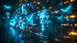 © Antto-AI - Abstract blue digital skull formed by a network of connections, surrounded by floating email icons, symbolizing cyber threats and security.