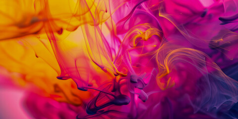 Wall Mural - A colorful painting of smoke with a yellow and pink background