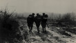 © Sean - Three soldiers walking through muddy battlefield in world war one