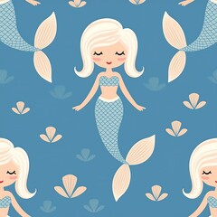 Poster - Cute white toy mermaid seamless pattern