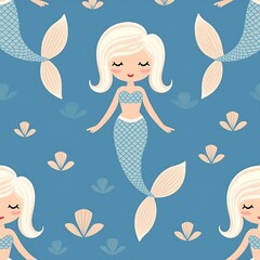 Canvas Print - Cute white toy mermaid seamless pattern