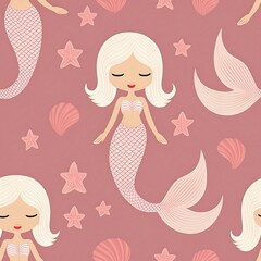 Canvas Print - Cute white toy mermaid seamless pattern