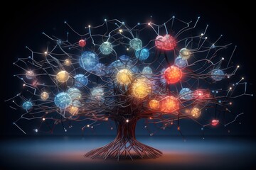 Wall Mural - image of neural connections or brain. Deep learning, Machine learning and artificial intelligence, AI technology, concept of thinking or Alzheimer's neurons or degenerative diseases, created with AI