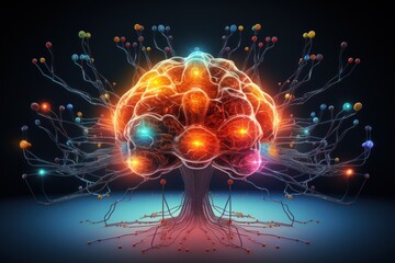 Wall Mural - image of neural connections or brain. Deep learning, Machine learning and artificial intelligence, AI technology, concept of thinking or Alzheimer's neurons or degenerative diseases, created with AI