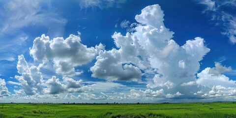 Wall Mural - wide angle photograph of a clear sky full big clouds 