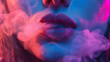 © slonme - Close-Up of Vivid Colorful Lips Surrounded by Ethereal Smoke