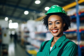 Wall Mural - Portrait of a smiling African American female warehouse worker