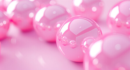 Wall Mural - Abstract background with pink spheres, minimalistic 3D rendering of abstract shapes in pastel colors.