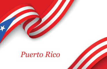 Wall Mural - Ribbon with fllag of Puerto Rico on white background