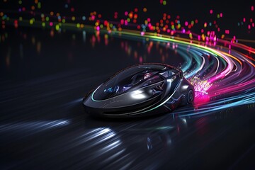 Wall Mural - A futuristic hovercar leaving a trail of spectrum light