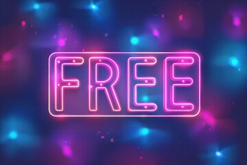Free is the word on the neon sign. The sign is bright pink and purple and has a lot of dots