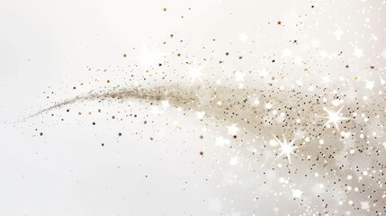 Wall Mural - A stunning photograph showcasing a shooting star with a luminous trail against a white backdrop, accented by sparkling star sprinkles scattered throughout the frame.