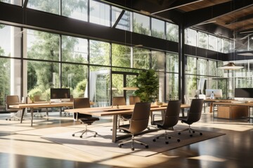 Wall Mural - Modern open office space with large windows and natural light