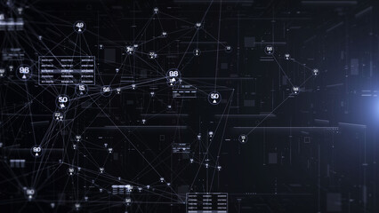 Aufkleber - Abstract Technology Digital Polygon Plexus Communication Network Concept. Data Connection Structure With HUD System Transferring Illustration Background