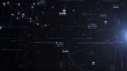 Aufkleber - Abstract Technology Digital Polygon Plexus Communication Network Concept. Data Connection Structure With HUD System Transferring Illustration Background