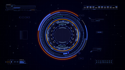 Leinwandbilder - HUD futuristic spinning circle crosshair element with digital data, chart for business development, game, technology Illustration