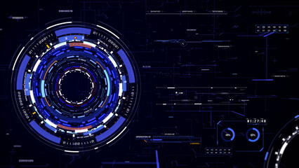 Leinwandbilder - HUD futuristic spinning circle crosshair element with digital data, chart for business development, game, technology illustration