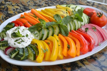 Wall Mural - Colorful array of fresh vegetable salad on a plate