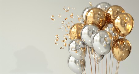 Canvas Print - Gold and Silver Balloons Against a White Wall