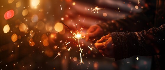 Patriotic Celebration: Person Holding Sparkler with American Flag in Dreamy Film Glows - Festive Independence Day Photo