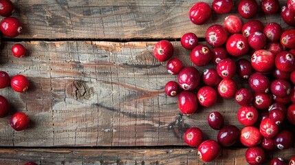 Wall Mural - Neatly arranged vibrant cranberries on a wooden table