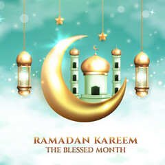 Wall Mural - Realistic Bakground Ramadan Kareem suitable for banner, greeting card or your business with Ramadan theme