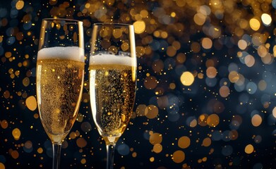 Wall Mural - Two Glasses of Champagne Against a Bokeh Background