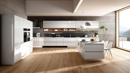 A modern kitchen with clean lines and stylish decor, featuring sleek appliances