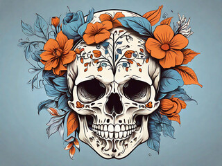 Wall Mural - Human skull floral vector illustration skeleton art design with flower