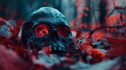 red color tones cinematic stillwide angle Halloween concept