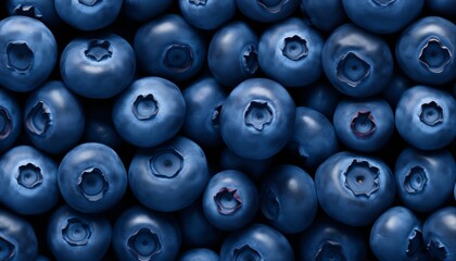 Macro shot of a dense cluster of vibrant blueberries with detailed textures