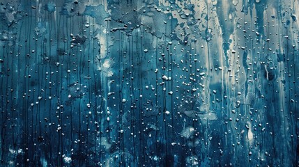 Poster - Rain splatters on a textured wall painted in dark blue and light blue