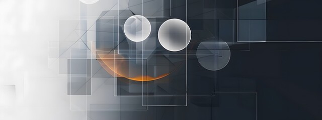 Wall Mural - abstract 3d translucent circles and geometric shapes, dark background with light accents, simplistic