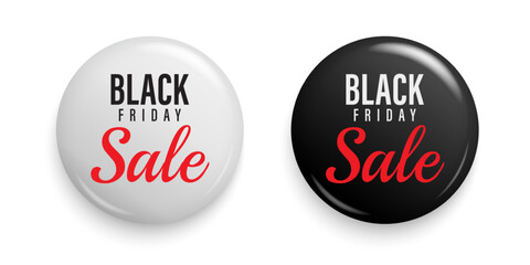 Black Friday promotion sale. Black and white round shiny discount badge. Promotion, price tag design element. Banners design. Vector illustration.