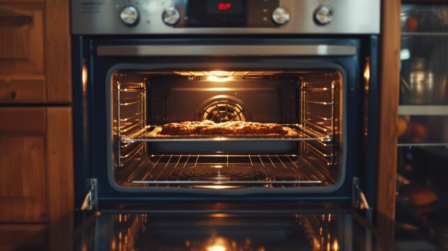 A home baking scene with an open electric oven ventilating hot air