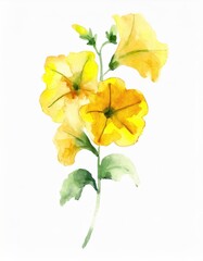 Wall Mural - Hand drawn watercolor yellow petunia flower isolated on white background