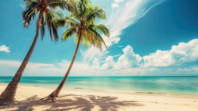 Tropical palm trees on sandy shoreline