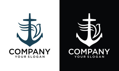 Poster - Minimal Emblem of Anchor Ship Line Art Logo, Vector Illustration Design of Across the Ocean