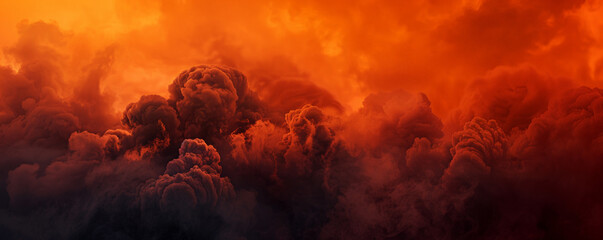 Wall Mural - Smoke background with dark, ominous black smoke against a fiery red sky.