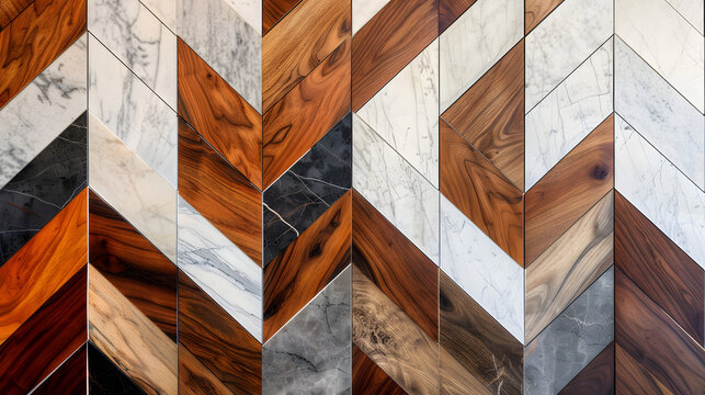 exquisite chevron pattern wall detail combining marble and wood for luxurious interiors