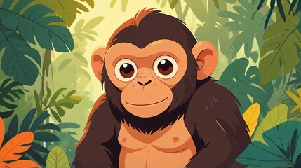 cute ape with smile in jungle illustration